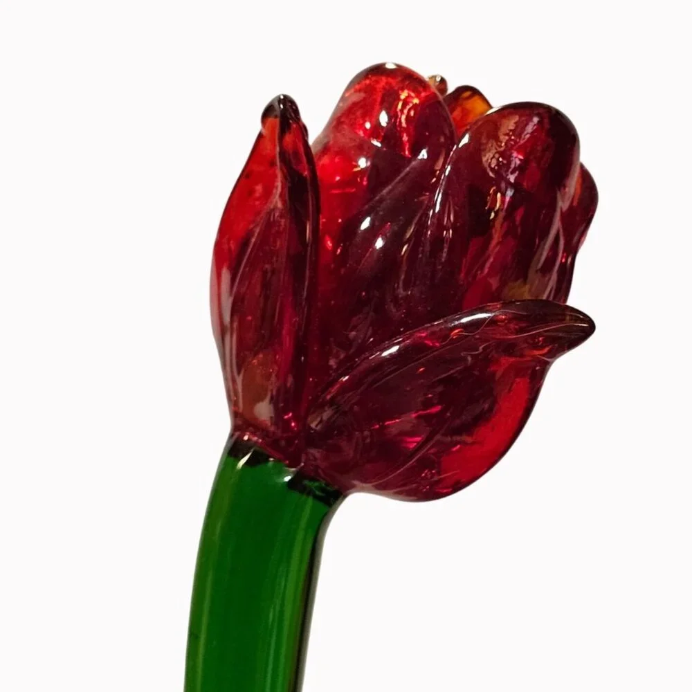 Pair of Hand-Blown Art Glass Flowers – 14